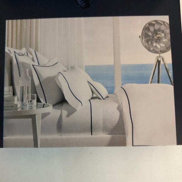 Ralph Lauren Organic Cotton Percale Palmer King Flat Sheet White Loft Gray New - Picture 6 of 9